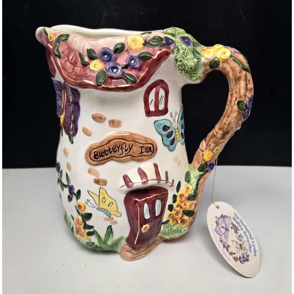 Water Pitcher Butterfly Inn Enchanted Garden 3D Blue Sky Style 8" Popular 2001